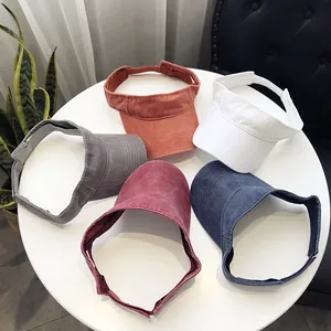 Collection of sun visor hats in five colors made of vintage washed cotton canvas material