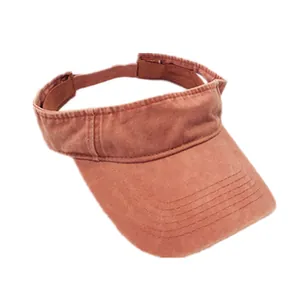 Retro brick red empty top sun visor hat with adjustable strap and washed cotton fabric