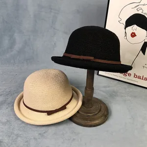 Cappello a Campana da Donna in Acrilico Tessuto Vintage Francese Con Fiocco Bordo Arrotolato Cappello da Pescatore Protezione Solare