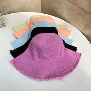 Cappello a Secchiello da Donna Casual in Tela di Cotone Con Bordi Sfilacciati Cappello da Pescatore Protezione Solare Outdoor