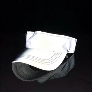 Detail of reflective sun visor hat for night sports with high visibility fabric and open top