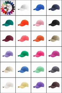 Cuadrícula detallada con 23 variantes de color de gorras de béisbol de algodón liso