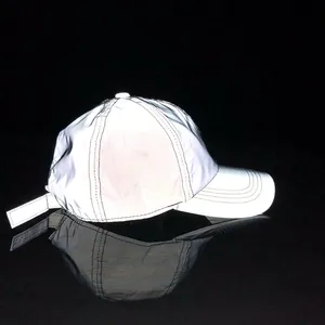 Detailed side view of reflective baseball cap featuring high-visibility fabric and stitching