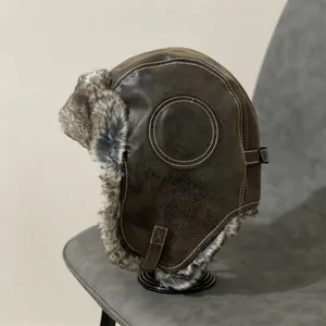 Βίντατζ Καπέλο Πιλότου από Δέρμα PU Trapper Hat για Άνδρες Γυναίκες Χειμερινό Ζεστό Αντιανεμικό Προστασία Αυτιών Τεχνητή Γούνα