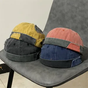 Berretto Docker Vintage in Cotone Lavato per Uomo Donna Berretto Miki Regolabile Patchwork Usurato Senza Tesa Accessorio Streetwear Yuppie
