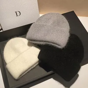 Berretto in Maglia di Pelo di Coniglio da Donna Invernale Caldo con Risvolto a Costine Morbido Peluche Cappello Slouchy Tinta Unita Accessorio Versatile per il Freddo