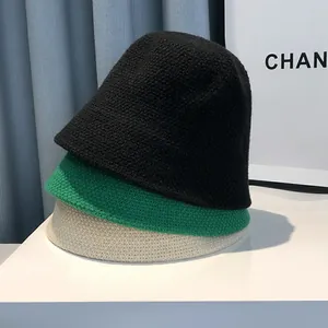 Women Knitted Acrylic Bucket Hat Warm Winter Solid Color Fisherman Hat For Travel Daily Commute Round Top Short Brim Cap