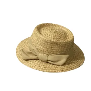 Chapeau de paille à large bord avec ruban à nœud pour protection solaire de plage