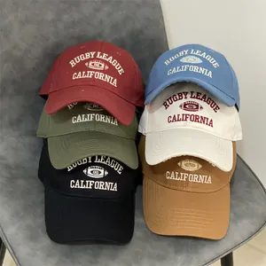 American Retro Embroidery Baseball Cap Pure Cotton Soft Top Adjustable Sun Hat For Men Women Outdoor Sport Rugby Style
