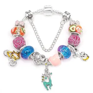 Pulsera de Charms DIY para Mujer Niños Cadena de Serpiente Plateada Dibujos Animados Animal Fruta Corazón Joyería Regalo
