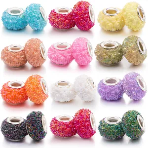 Harz Metall Rose Blume Großes Loch Charms Perlen Für DIY Armband Schmuckherstellung Erkenntnisse Bunte Relief Europäische Perlen Zubehör