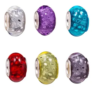 DIY Harz Glas Großes Loch Charm Perlen Mit Metallkern Glitzer Netzstruktur Mehrfarbige Lose Perlen Für Armband Halskette Schmuckherstellung