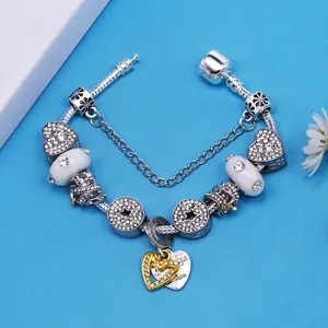 Bracelet à breloques argenté avec strass et pendentif cœur Deep Love