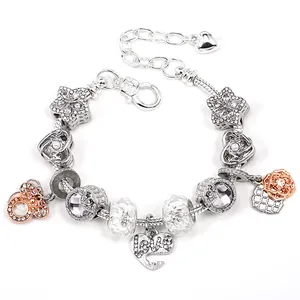 DIY Kralen Charm Armband Voor Vrouwen Verstelbare Legering Slangenketting Met Hart Ster Bloem Hangers Valentijnsdag Moederdag Sieraden Cadeau