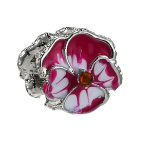 Ciondolo a fiore in smalto magenta e cristallo arancione per bracciali fai-da-te