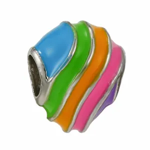 Charm smaltato a strisce colorate con nucleo in argento per bracciali e gioielli DIY