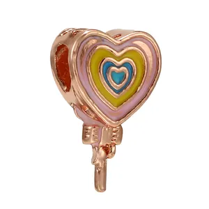 Ciondolo lecca-lecca a cuore in oro rosa con smalto colorato per bracciali fai-da-te