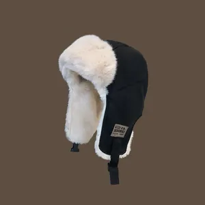 Winter Thickened Faux Fur Trapper Hat For Men Women Warm Windproof Outdoor Cycling Ear Protection Lei Feng Hat With Buckle