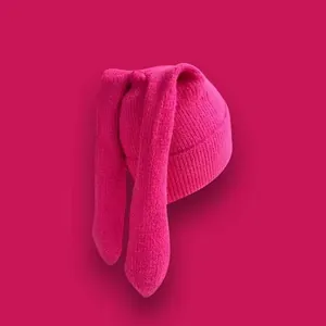 Berretto a Maglia Donna con Lunghe Orecchie da Coniglio Caldo Cappello Invernale in Lana Stile Giapponese Moda Tinta Unita per Esterni