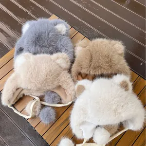 Cappello Trapper in Ecopelliccia Con Orecchie da Orso per Donna Inverno Caldo Berretto in Peluche Con Pom Pom Tinta Unita Protezione dal Freddo