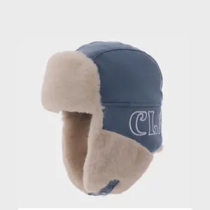 Winter Uschanka-Mütze in Blau mit warmem Kunstfellfutter und Ohrenklappen zum Skifahren