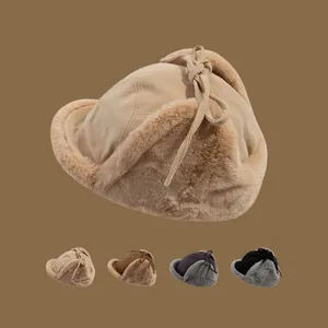 Winter Trapper Hat For Women Men Windproof Thickened Faux Fur Ear Flap Hat Thermal Outdoor Warm Bomber Pilot Hat Leisure Cap