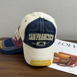 Casquette rétro brodée San Francisco en ivoire et marine avec détails de bords usés