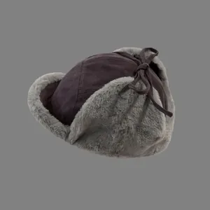 Winter thermal trapper hat with warm faux fur lining and windproof ear flaps in dark coffee