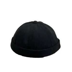Bonnet docker classique en velours côtelé noir pour hommes et femmes au design rétro