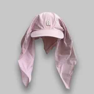 Pink quick-dry sun protection hat with neck flap and embroidered letter R for outdoor