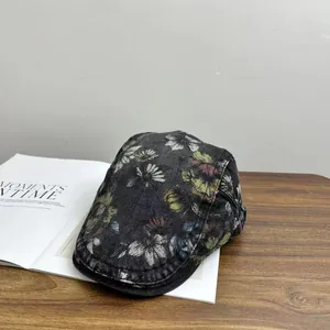 Vintage floral print baseball cap with distressed design for a classic American retro look