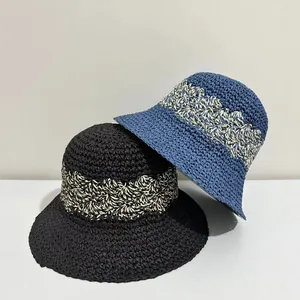 Women Handwoven Paper Straw Bucket Hat With Hollow Flower Decor Wide Brim Breathable Sunshade Beach Vacation Fisherman Hat