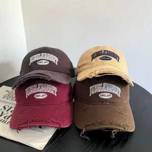 Casquette de Baseball en Coton Vieilli Vintage pour Hommes Femmes Style Américain Broderie de Lettres Protection Solaire Réglable
