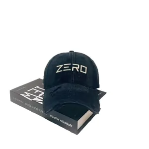 Vintage distressed black baseball cap with white ZERO 3D embroidery and ripped brim