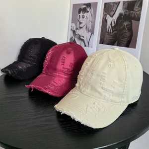 Vintage Distressed Baseball Cap Cotton Washed Torn Sun Hat Adjustable Outdoor Streetwear Headwear For Men Women Unisex