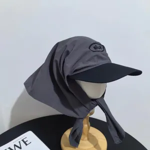 Deep grey quick-dry sun hat with neck flap and Nice embroidery for outdoor camping