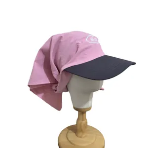 Pink and grey sun hat with neck protection for outdoor camping and hiking activities