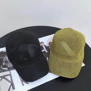 Breathable straw woven baseball caps in black and moss green for summer sun protection