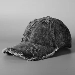 Distressed Washed Denim Baseball Cap For Men Women Vintage Adjustable Frayed Edge Acid Wash Streetwear Cotton Sun Hat
