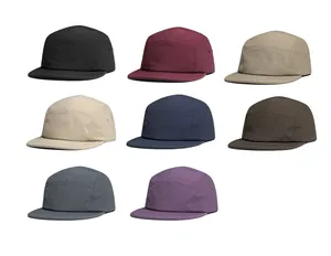 Grid view of 5-panel quick-dry caps in eight colors including navy, khaki and burgundy