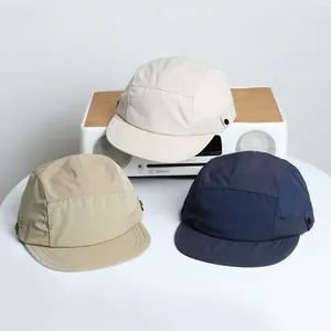 Outdoor 5-panel short brim baseball caps in cream, sand and navy quick-dry ripstop fabric