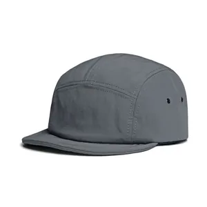 Dark grey quick-dry five-panel camper hat made of lightweight breathable nylon fabric