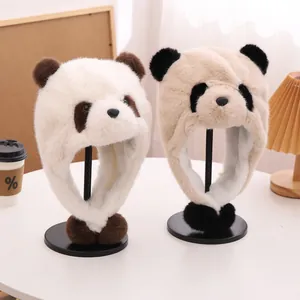 Plüschige Panda-Wintermützen mit Ohrenklappen für Kinder und Erwachsene, süße 3D-Ohren-Details
