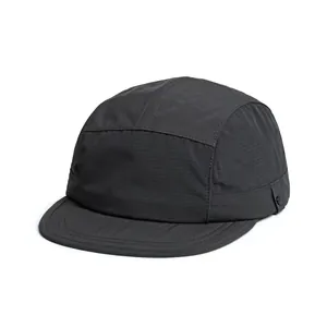 Close-up of the breathable ripstop fabric and stitching on the dark grey 5-panel outdoor hat