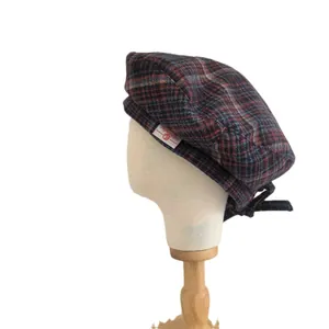Béret vintage en laine mélangée à carreaux pour femmes style britannique avec étiquette