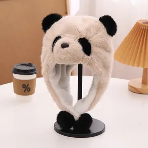 Plüschige Panda-Mütze mit Ohrenklappen und weichem Kunstfell für warme Wintertage