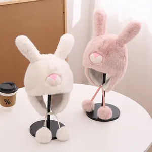 Gorro de peluche con orejas de conejo para niños y adultos con orejeras resistentes