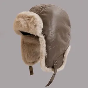 Chapeau de trappeur d'hiver en similicuir avec doublure pelucheuse et protège-oreilles