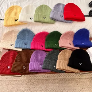 Gorro de Punto de Invierno para Mujer Cálido Acanalado Con Bordado de Gato Lindo y Letras Sombrero Casual de Moda