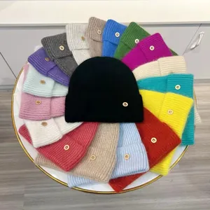 Gorro Beanie de Punto Cálido de Invierno para Mujer Aspecto Mohair Suave Acanalado Con Decoración Letra B Accesorio para Clima Frío